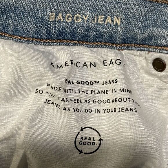 American Eagle Women's Denim Baggy Jeans Size 12 Regular Blue High-Rise Comfy - Picture 14 of 15